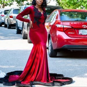 Burgundy Velvet prom dress w/ black sequins (SOLD)